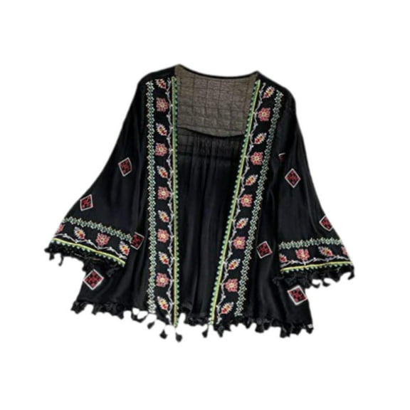 EHJRE Women Boho Cardigan Casual Lightweight Front Open Top for Bikini Women Beach black