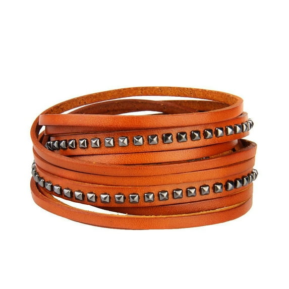 EHJRE Women Multilayer PU Bracelet with Rivet Elements Button Orange
