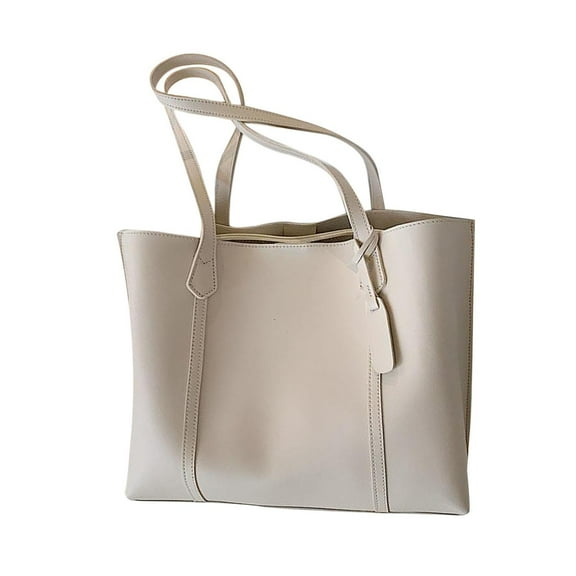 EHJRE Women PU Leather Tote Bag Casual Fashion Lightweight Lady Commuting Shoulder Bag White
