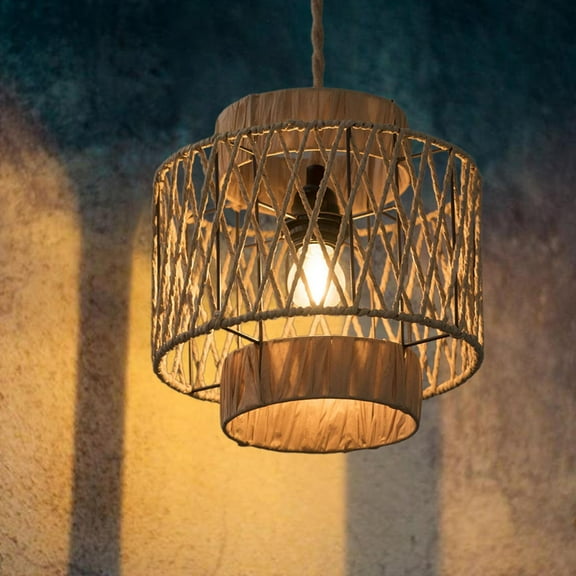 EHJRE Woven Lampshade, Bohemian Light Shade, Replacement Accessories, Ceiling Lantern Cover, Hanging Lamp Shade for Tea House, Kitchen Island