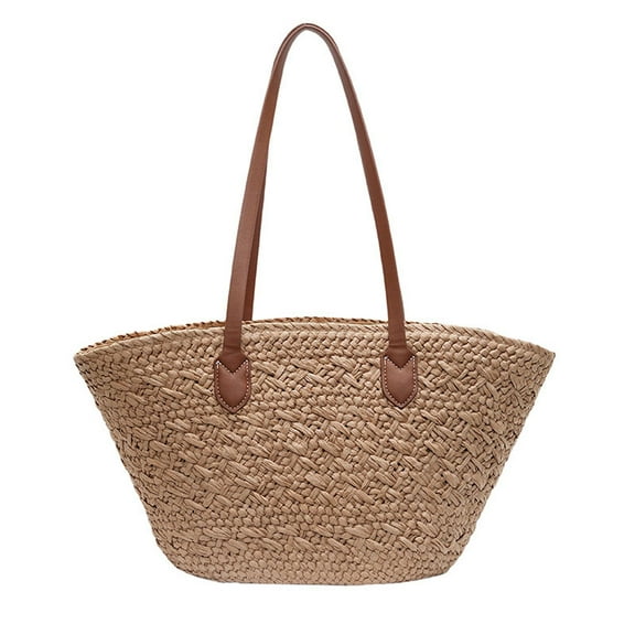 EHJRE Woven Shoulder Bag Casual Travel Purse Beach Tote for Shopping Travel Street Black