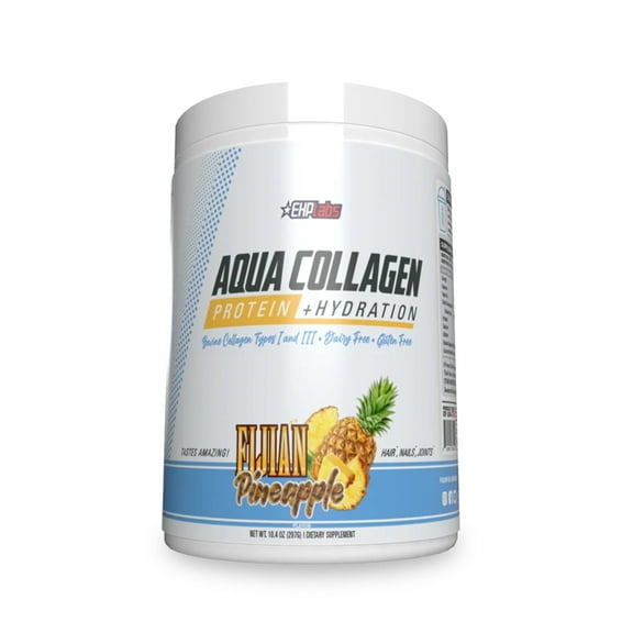 EHP Labs Aqua Hydrolyzed Collagen Peptides Powder - 10g of Protein per Serving, Hydration & Gut Health Support, Grass Fed Pasture-Raised Bovine Collagen, Type I & III, 24 Servings (Fijian Pineapple)