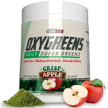 EHP Labs OxyGreens Super Greens Powder - Spirulina & Chlorella Superfood, Green Juice Powder & Greens Supplements with Prebiotic Fibre, Antioxidants & Immunity Support, 30 Serves (Crisp Apple)