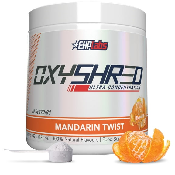 EHP Labs OxyShred Pre Workout Powder - Preworkout Powder with L Glutamine & Acetyl L Carnitine, Energy Boost Drink - Mandarin Twist, 60 Servings