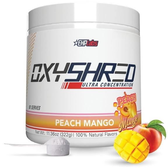 EHP Labs OxyShred Pre Workout Powder - Preworkout Powder with L Glutamine & Acetyl L Carnitine, Energy Boost Drink - Peach Mango, 60 Servings
