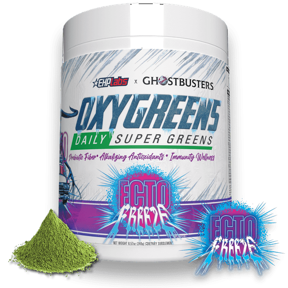 EHP Labs x Ghostbusters OxyGreens Super Greens Powder - Spirulina & Chlorella Superfood, Green Juice Powder with Prebiotic Fibre, Antioxidants & Immunity Support, 30 Serves (Ecto Freeze)