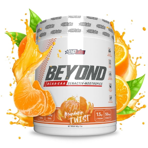 EHP Labs Beyond BCAA Powder Amino Acids Post Workout Recovery - BCAAs Essential Amino Acids EAA Supplements Powder - 10g Amino Acids Supplement for Muscle Recovery, 60 Servings (Mandarin Twist)