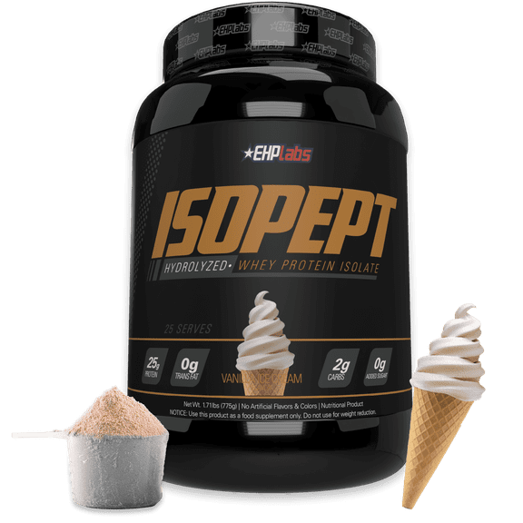 IsoPept Hydrolyzed Whey Protein Powder by EHPlabs - 100% Whey Protein Isolate & Hydrolysate, 27g of Protein, Non-GMO, Gluten Free, Fast Absorbing, Easy Digesting, 27 Serves (Vanilla Ice-Cream)