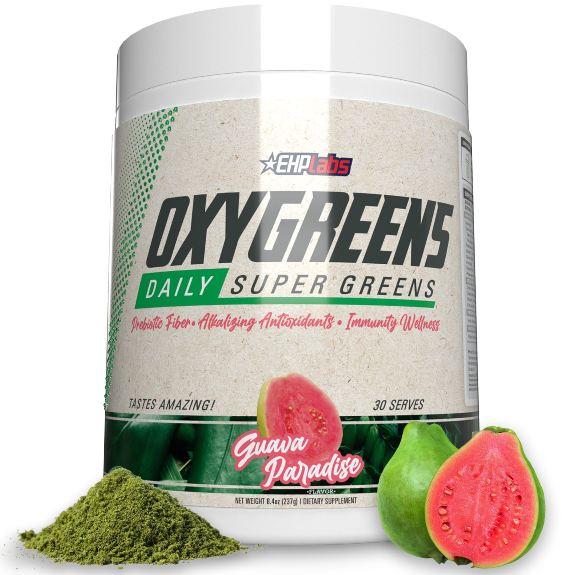 EHP Labs OxyGreens Super Greens Powder - Spirulina & Chlorella Superfood, Green Juice Powder & Greens Supplements with Prebiotic Fibre, Antioxidants & Immunity Support, 30 Serves (Guava Paradise)