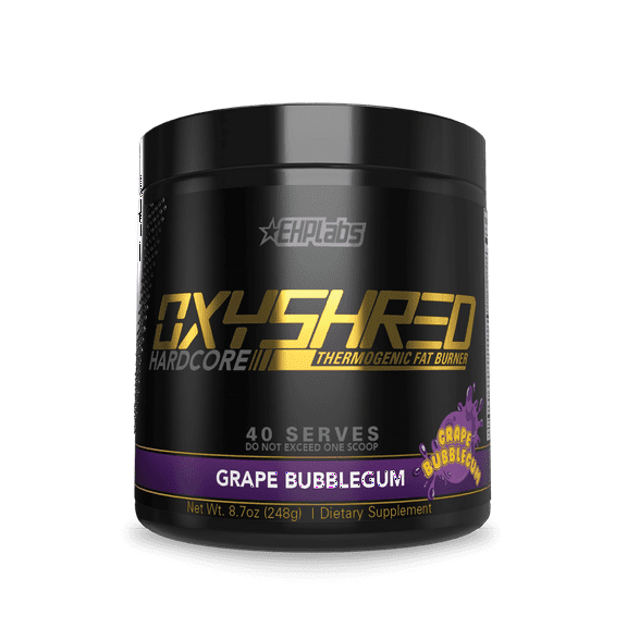 EHP Labs OxyShred Hardcore Super Dosed Pre Workout Powder - Preworkout Powder with L Glutamine & Acetyl L Carnitine, Energy Boost Drink - 275mg of Caffeine - Grape Bubblegum, 40 Servings