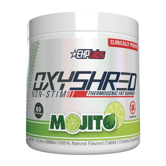 EHP Labs OxyShred Non Stimulant Pre Workout Powder - Stim Free Pre Workout, Caffeine Free Preworkout for Men & Women - Non Stim Preworkout - Sugar Free Energy Powder - Mojito, 60 Servings