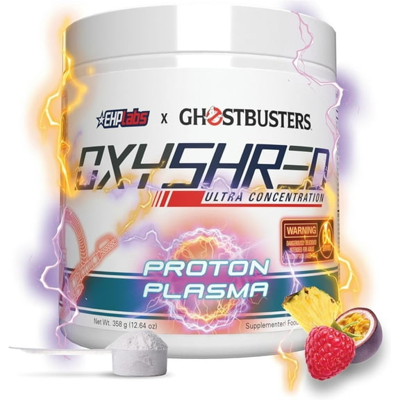 EHP Labs x Ghostbusters OxyShred Pre Workout Powder & Shredding Supplement - Preworkout Powder with Acetyl L Carnitine, Energy Boost Drink - Proton Plasma, 60 Servings