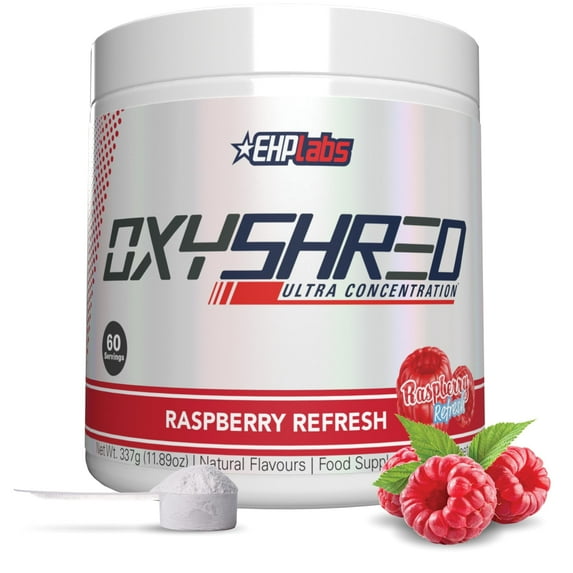 EHP Labs OxyShred Pre Workout Powder - Preworkout Powder with L Glutamine & Acetyl L Carnitine, Energy Boost Drink - Raspberry Refresh, 60 Servings