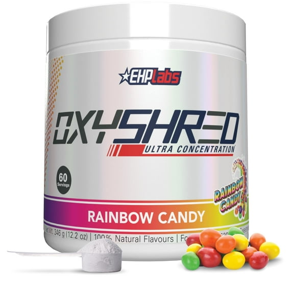EHP Labs OxyShred Pre Workout Powder - Preworkout Powder with L Glutamine & Acetyl L Carnitine, Energy Boost Drink - Rainbow Candy, 60 Servings