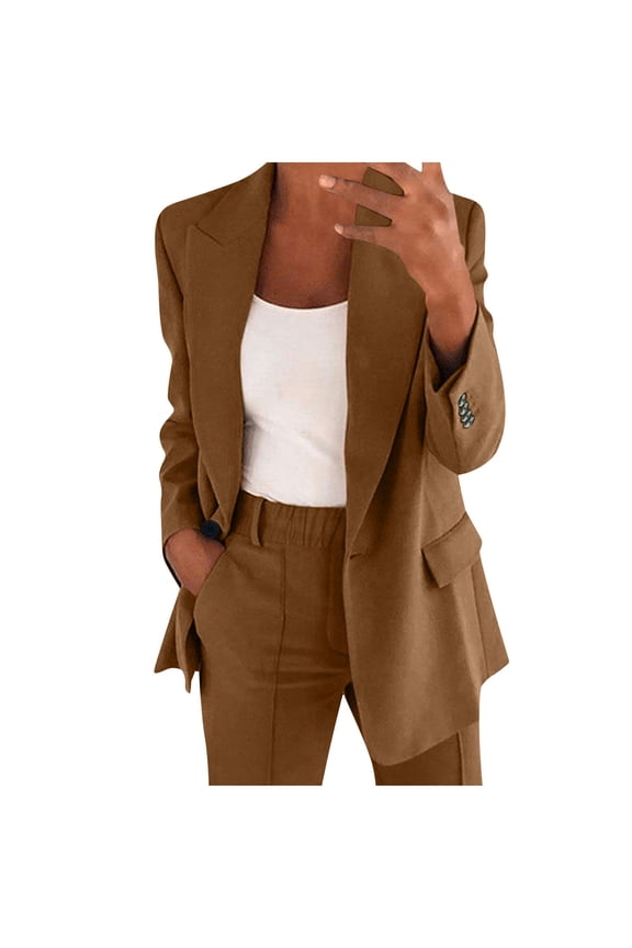 2 Piece Pants Set for Women Formal Two Piece Lapels Suit Set Office Business Long Sleeve Button Formal Jacket Pant Suit Slim Loosetrouser Jacket Suit 2 Piece Outfits for Women