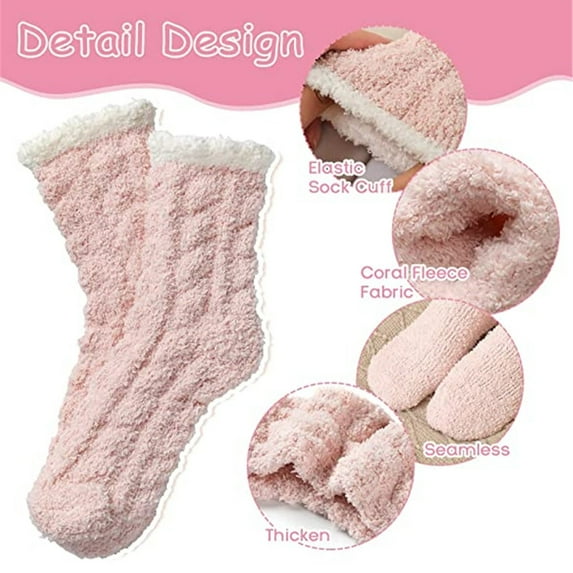 EHQJNJ 5 Pairs Fuzzy Socks Slipper Socks Microfiber Sleeping Socks Soft Home Winter Socks for Women Stance Socks Compression Socks for Pregnant Women White Crew Socks Women