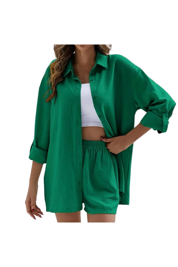 70S Disco Outfits for Women Cotton Linen Set Casual Tracksuit Button Down Short Sleeve Shirt Drawstring Shorts Pockets 2 Piece Set Outfit for Women Going Out Plus Size