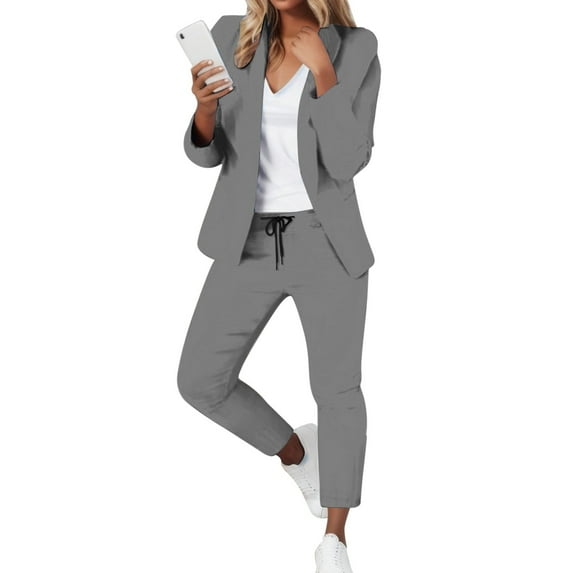 EHQJNJ Airport Outfits for Women 2023 Sweatsuits for Women Womens Elegant Solid Color Suit Long Sleeve Cardigan Pockets Top Elastic Straight Leg Pants Suit