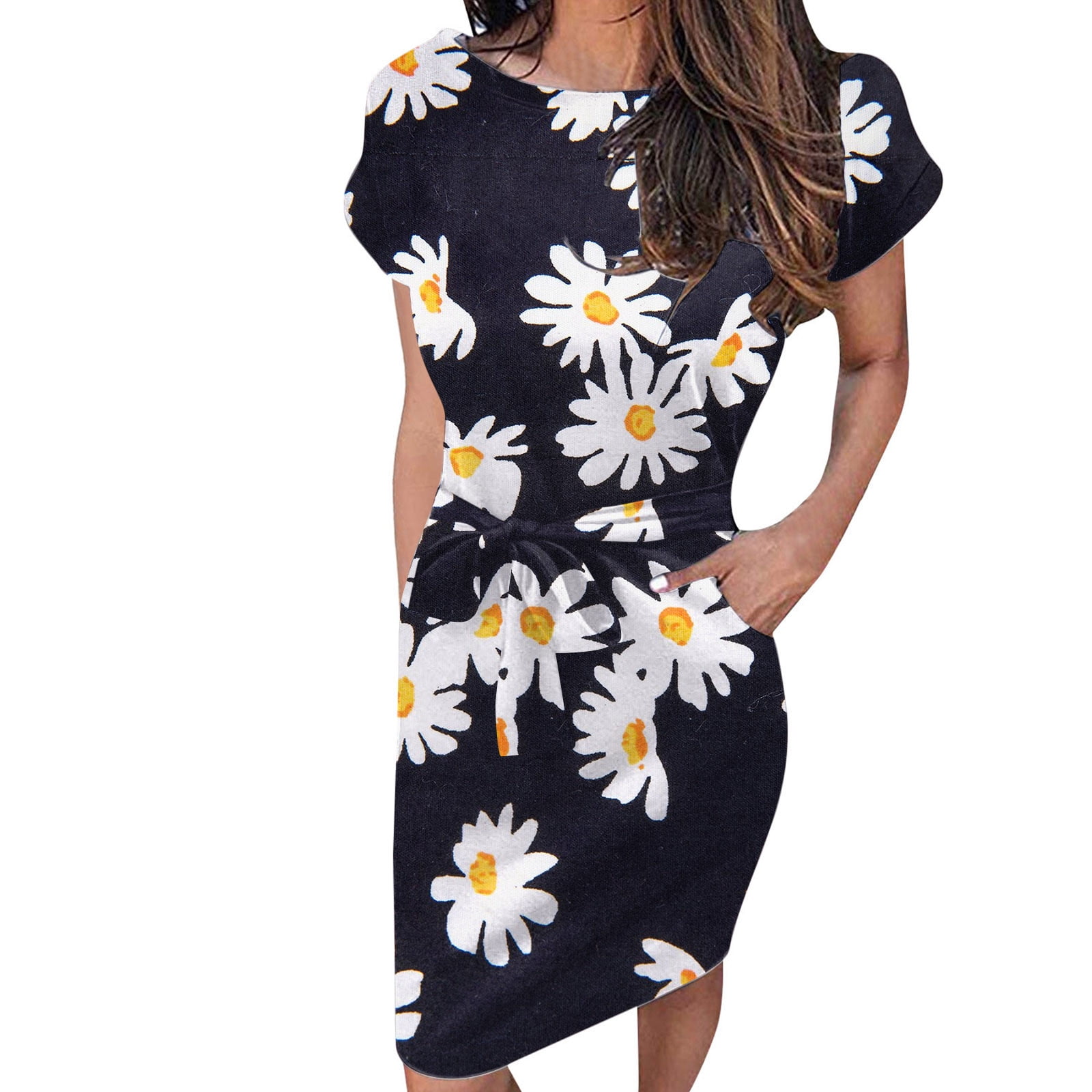 short black sunflower dress MSBASIC Sun Dresses Women Summer Adjustable Strappy Swing Summer Dresses for Women 2022(Large, MS6216-8)