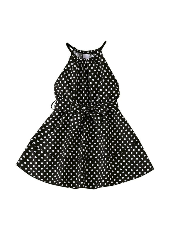 EHQJNJ Baby Clothes For Girls 6-9 Months Fall Season Toddler Girl Polka Dot Print Dress Summer Sleeveless Tucked Waist Bow A Swing Black Pattern Girls