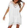 thumbnail image 1 of EHQJNJ Beach Cover up Skirt Crochet Women's Dot Lace Dress Summer V Neck Casual Short Sleeve Mini Dress Chiffon Dress White Bathing Suit Cover up Bathing Suit Coverups for Women, 1 of 4