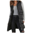 EHQJNJ Black Jacket Ladies Solid Color Hooded Long Padded Jacket Vest