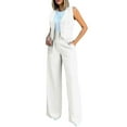 thumbnail image 1 of EHQJNJ Black Pants Suit for Women Plus Size Womens Elegant Solid Color Suit Vest Tank Cardigan Pockets Tops Wide Leg Pants Suit 70 S Outfit for Women Pant Sets Women 2 Piece Outfits Casual Cotton, 1 of 8