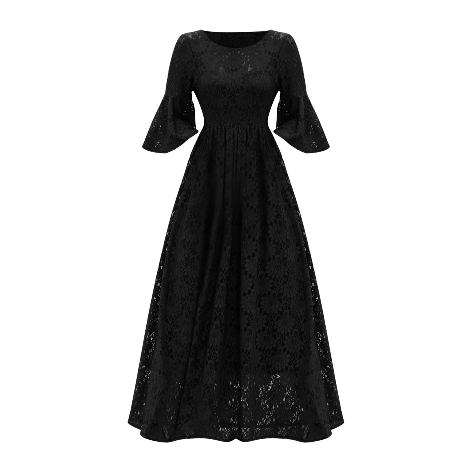 EHQJNJ Black Winter Dress Women's Vintage Lace Collar Lace Tucked Waist — free download