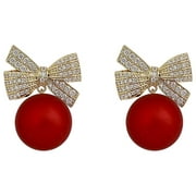 EHQJNJ Boho Earrings for Women Sterling Silver Fashion Earrings Simulated Red Pearl Bow Earrings Charm Girl Gold Plated Banquet Garnet Earrings for Women Dangle Earrings for Women Sterling Silver
