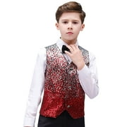 EHQJNJ Boy Outfit Sets Size 12 Boy Outfits Size 6T Kids Boys Sequin Vest Boys Formal Suit Vest Set with Bow Tie for Party