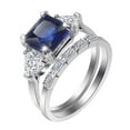 EHQJNJ Bright Zircon Ring Round Blue Stone Jewelry Fashion Jewelry