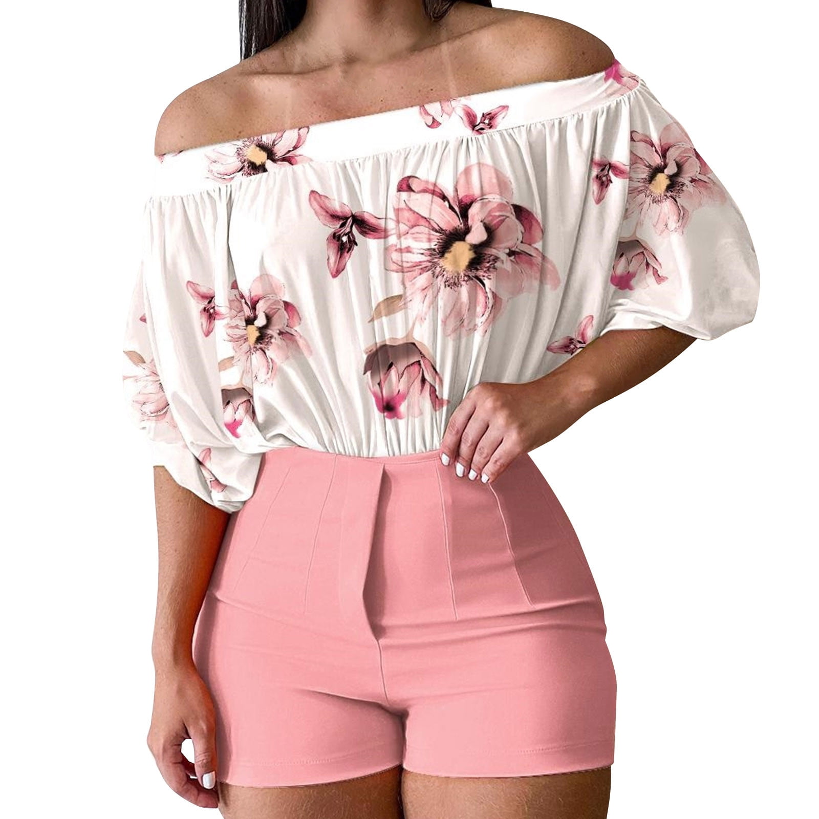  Outfit Sets Tops and High Waist Shorts Summer Women 2 Piece  Outfits Suitable for Friends Gathering Wear : Clothing, Shoes & Jewelry