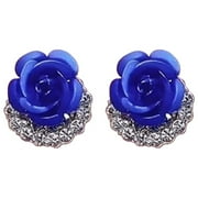 EHQJNJ Cartilage Earring Diamond Rose Earrings Women's Short Large Flower Earrings Temperament Earrings Earrings Sterling Silver Earrings Flat Back Dangle Silver Earrings for Women Trendy