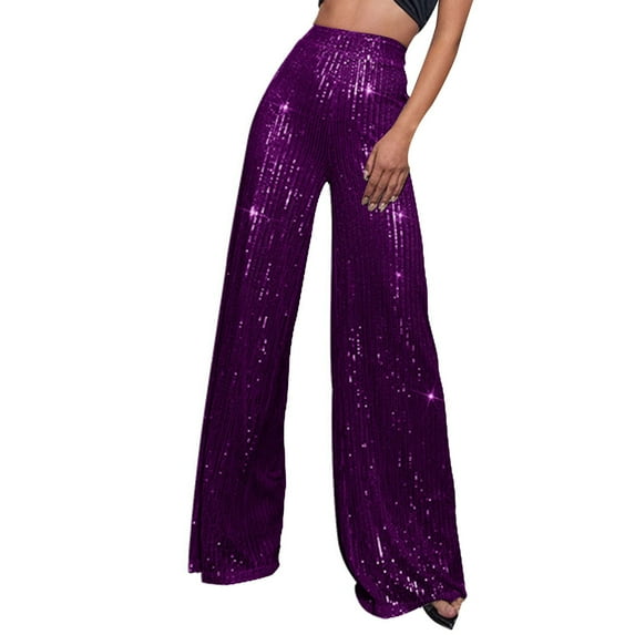 EHQJNJ Cotton Joggers for Women Women's Fashion Casual Sequined Pants Sparkling Sequins High Waisted Wide Leg Flared Pants Flared Pants Nightclub Wear