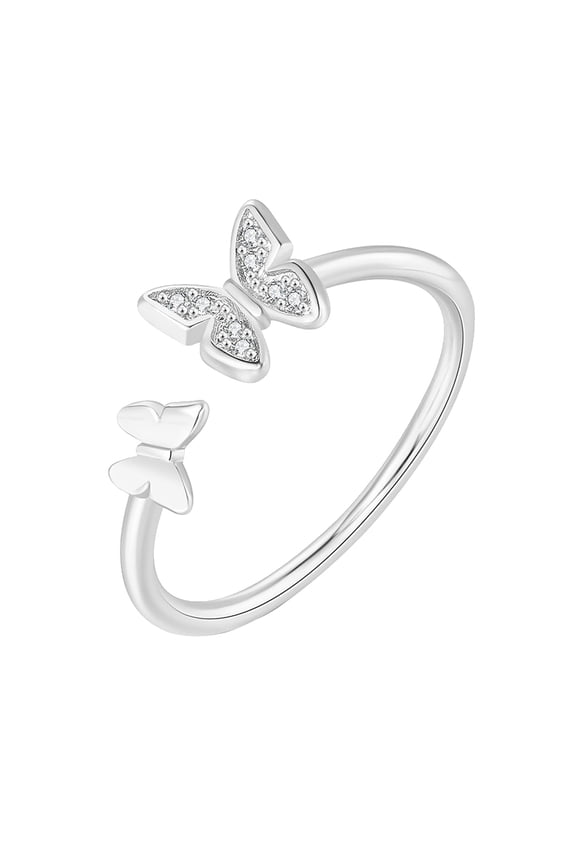 Crochet Ring for Finger Cute Minimalist Butterfly Design Ring Delicate Jewellery Gifts for Women Girlfriend Gift Ideas Pearl Ring Set Silver