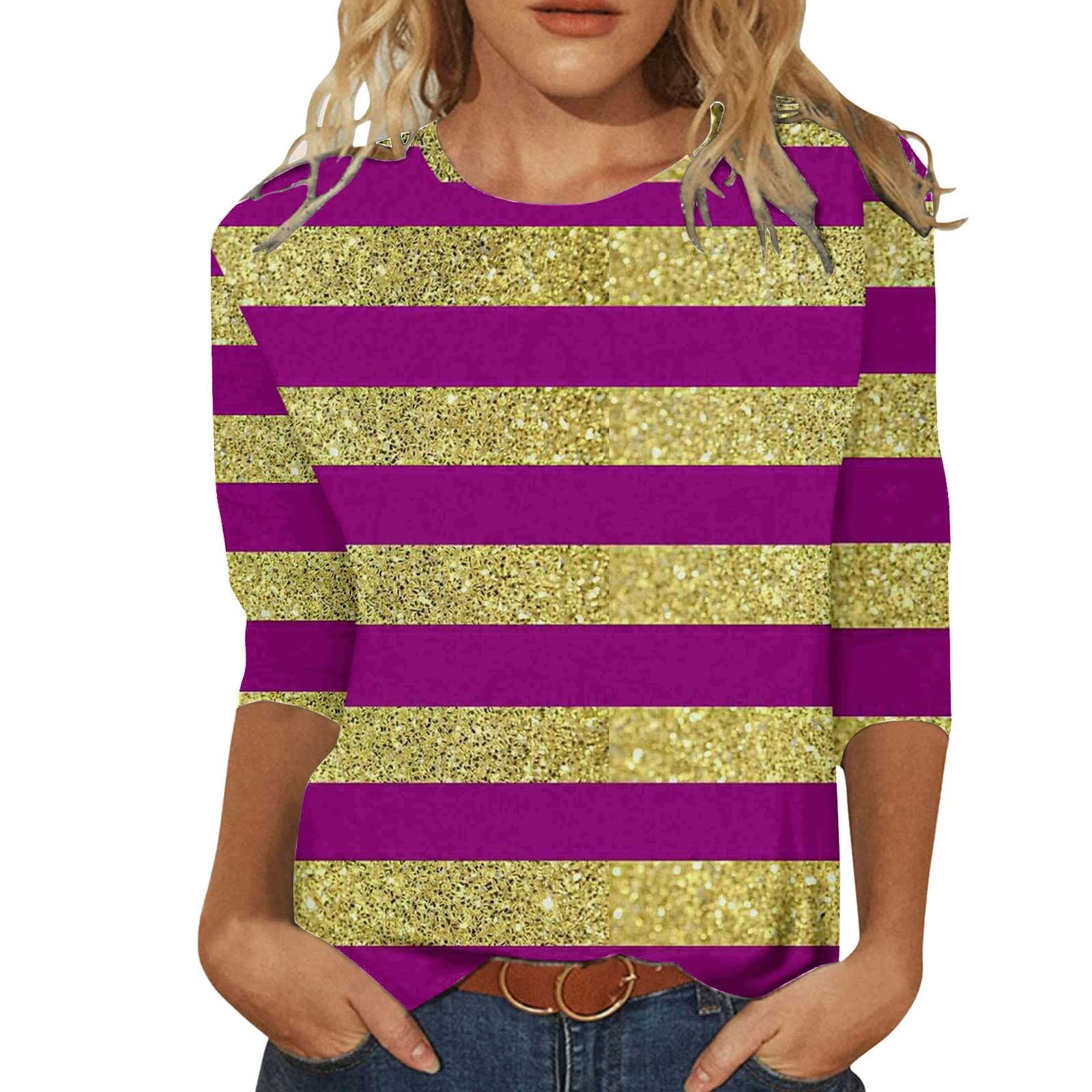 EHQJNJ Cut Out Tops for Women Women's T Shirt Carnival 3/4 Sleeve Shirt ...