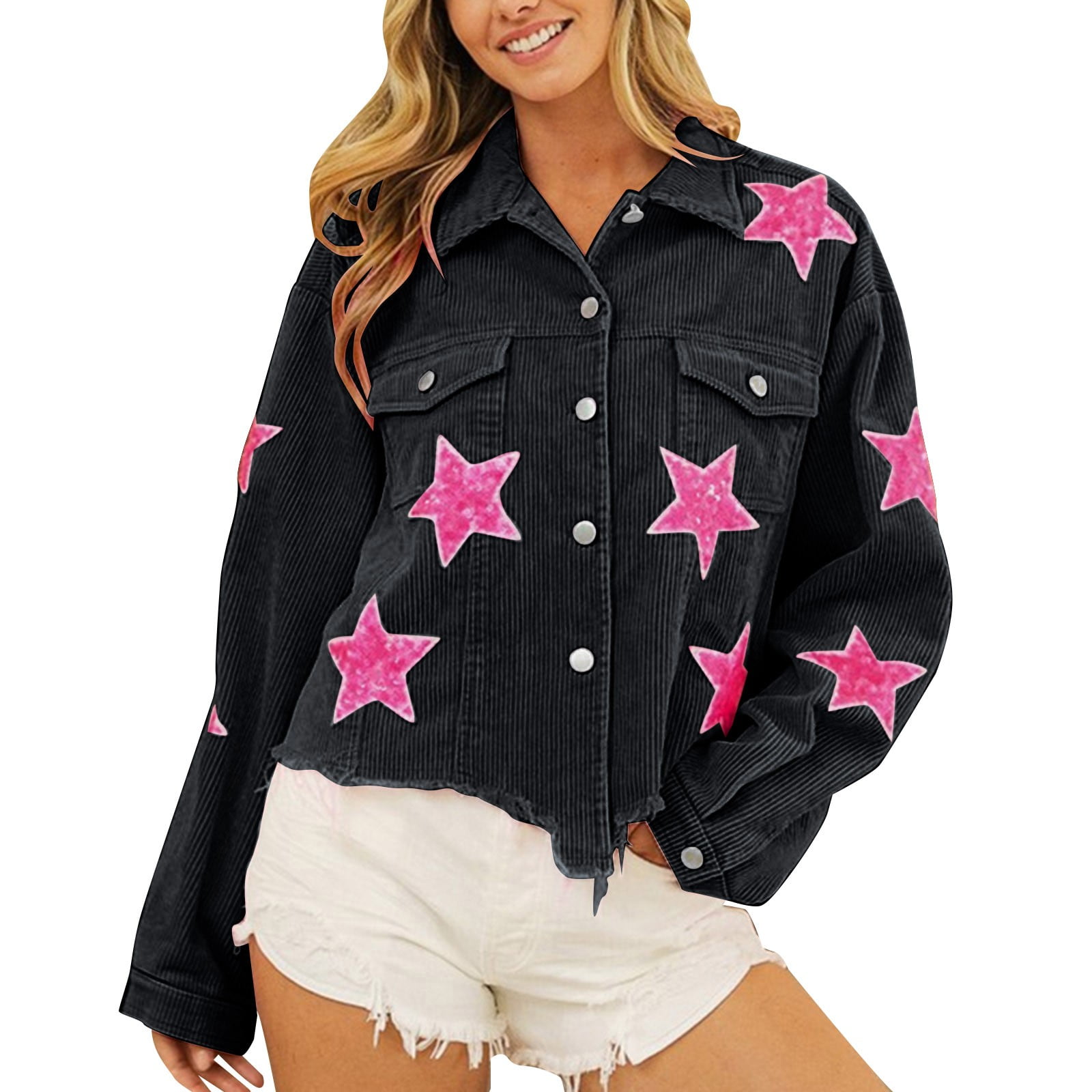 EHQJNJ Denim Jacket for Women Stretch Under 20 Style New Five Pointed