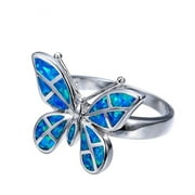 EHQJNJ Diamond Rings for Women Sterling Silver the Bule Fire Opal Butterfly Ring Wedding Women Jewelry Rings Size 5-11 Gifts for Couples Who Have Everything Stainless Steel Rings Set