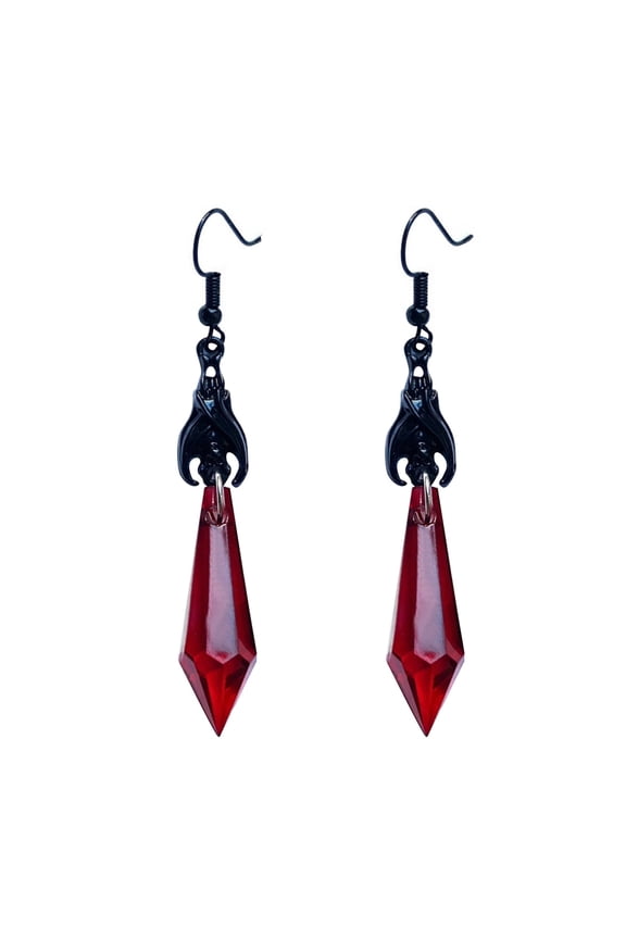 Diamond Stud Earrings Red and Black Gem Pendant Earrings Dark Bat Decorative Earrings Fashion Fine Ornament Earrings Sterling Silver Stud Earrings Book Earrings