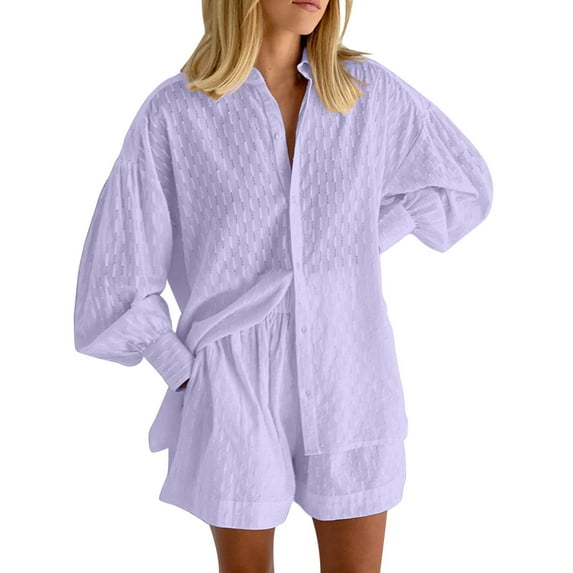 EHQJNJ Dressy Casual Outfits for Women 2024 Trendy Fall Womens 2 Piece Spring Summer Puff Sleeve Long Sleeve Top and Shorts Casual Set Date Night Outfit for Women Birthday Outfits for Women 2024