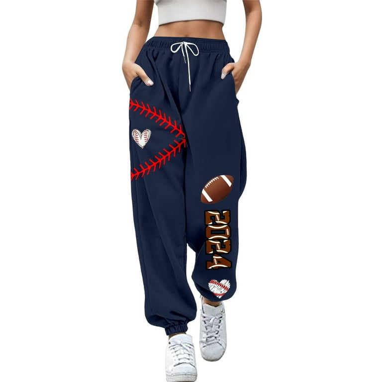 EHQJNJ Dressy Joggers for Women Work Fashion Trousers Suitable Baseball Football Print Bottom Sweatpants Pockets High Waist Sporty Gym Fit Jogger