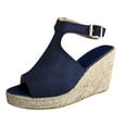 thumbnail image 1 of EHQJNJ Female Black Summer Wedges for Women Women's Ladies Fashion Solid Wedges Casual Buckle Strap Roman Shoes Sandals Wide Wedge Shoes for Women Womens Sandals with Arch Support Closed Toe, 1 of 7