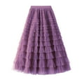 thumbnail image 1 of EHQJNJ Female Boho Skirt with Slit Women's a Line Pleated Skirt Long Tutu Skirt Ruffle Mesh Vintage Calf Length Chiffon High Waist Bubble Skirt Spring Skirts Women Petticoat Skirt, 1 of 4