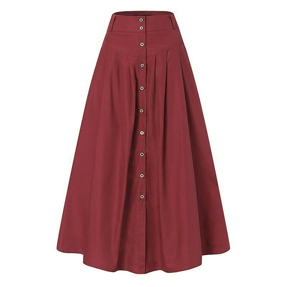 EHQJNJ Female Boho Skirt Women's Spring and Summer Casual Loose Solid Color a Line High Waist Skirt with Pocket Buttons Maxi Skirt with Slit Boho Skirt Pants