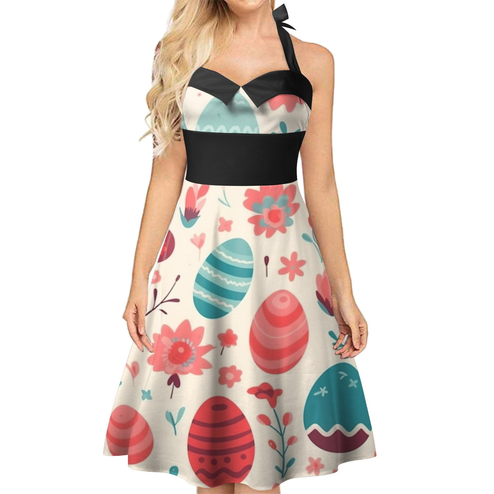 EHQJNJ Female Easter Casual Dresses for Women 2024 Vintage Hanging Neck