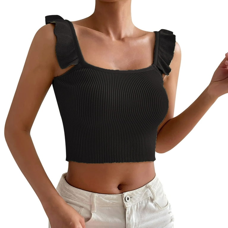 EHQJNJ Female Easter Corset Tops Women's Flanged Small Flying Sleeves Crop  Slim Top Vest Suspender Dressy Tank Tops for Women Compression Tank Tops