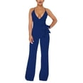thumbnail image 1 of EHQJNJ Female Flared Jumpsuit Plus Size Women's Solid Color Halter V Neck Lace up Jumpsuit Womens Rompers and Jumpsuits Flare Jumpsuits for Women Long Sleeve Tall, 1 of 7