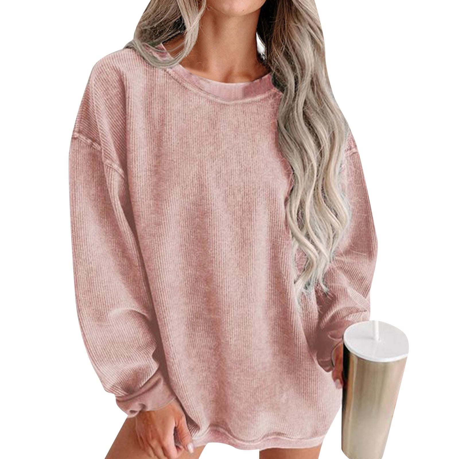 CNFUFEN Women's Long Sleeve Tunic Top - Solid Color Loose Fit With Side Split, Pea Green, Large 4 thumbnail image