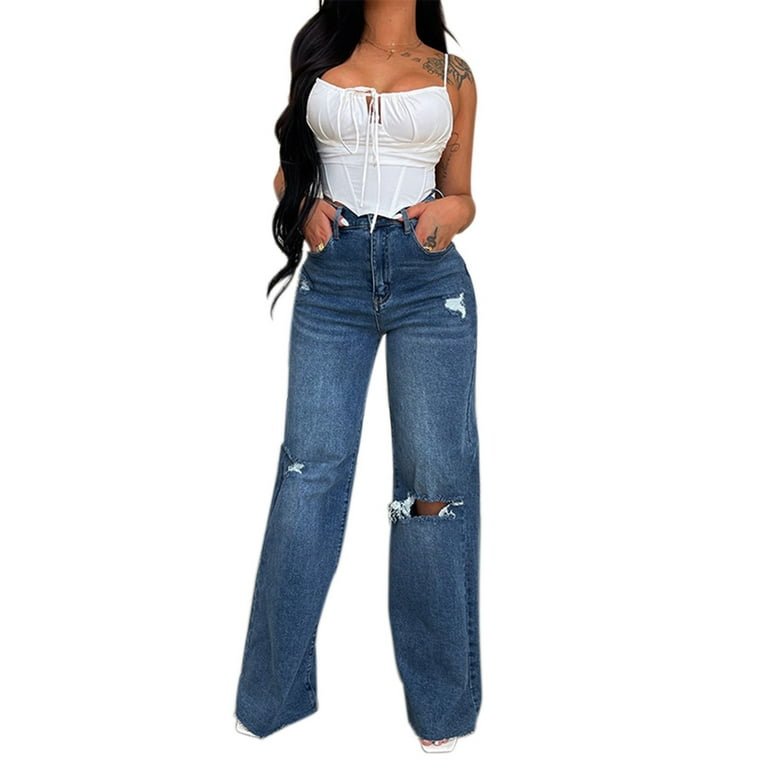 EHQJNJ Female Jeans Bootcut Long Women's Ripped Loose High Waisted Stretchy  Slim Jeans Womens Tall Jeans Jean Outfits for Women