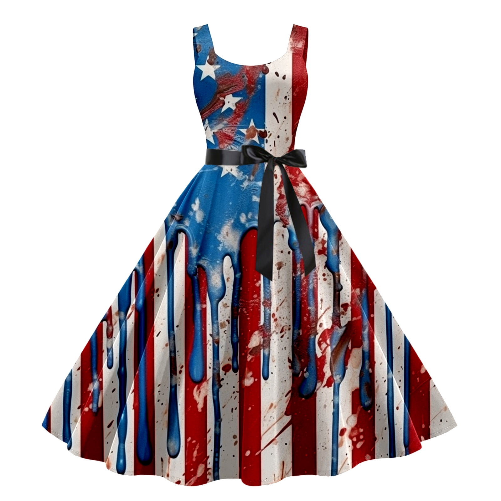 EHQJNJ Female July 4 Vintage Dresses Sleeveless Knee Length Retro A ...